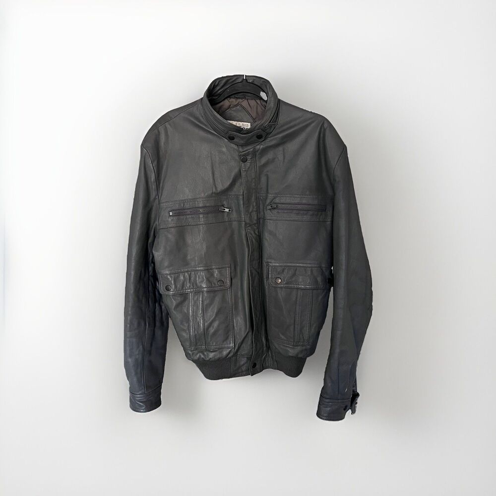 Vintage Repage Gray Leather Motorcycle Bomber Biker Jacket Men's Size xl Grunge